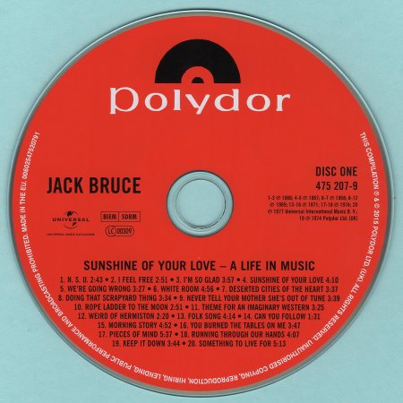 Постер Jack Bruce - Sunshine Of Your LoveL A Life In Music Jack Bruce - Sunshine Of Your LoveL A Life In Music